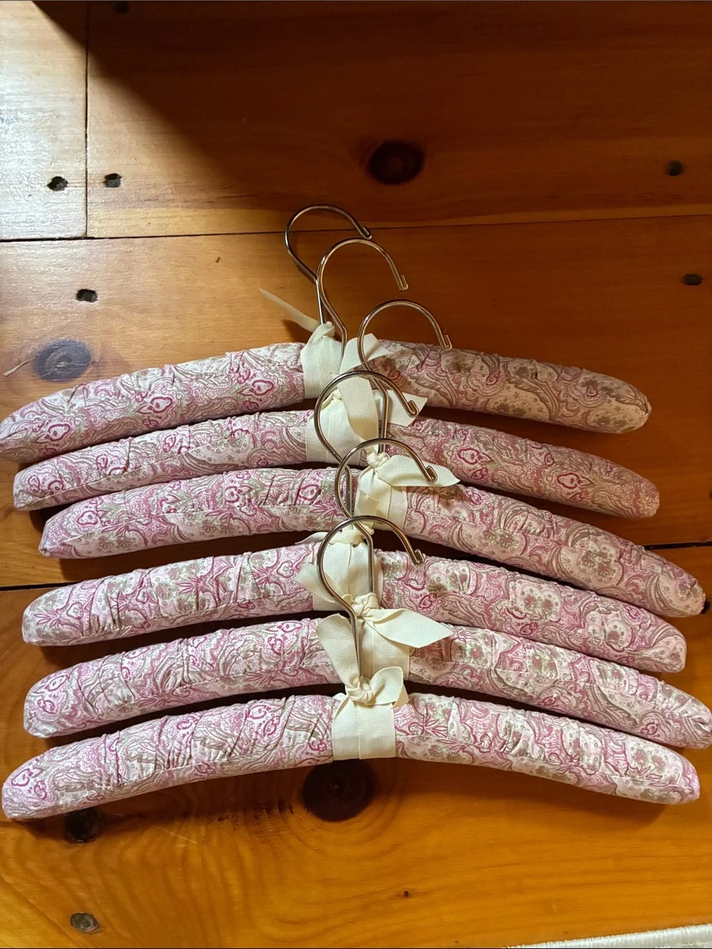 Pink Paisley Padded Fabric Hangers with Bow -
